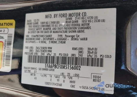 2021 Ford Mustang Gt Premium Fastback z USA, uszkodzony, nr VIN 1FA6P8CFXM5156002